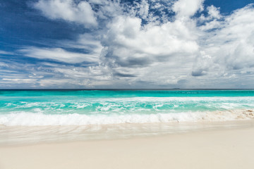Fototapeta na wymiar Seychelles. La Digue Island. Desert beach. Grand Ansee.
