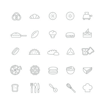 Icons with different pastry (Cakes, biscuits, sweets).