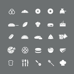 Set of black icons with different flour products (Cakes, biscuits, sweets). © ductru