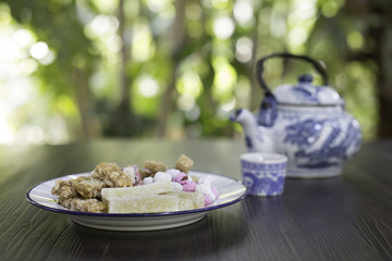 Chinese snacks sweet dessert on white dish