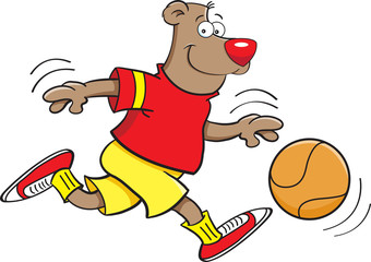 Cartoon illustration of a bear playing basketball.