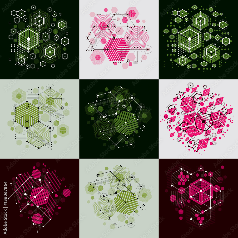 Poster set of modular bauhaus vector backgrounds, created from simple g