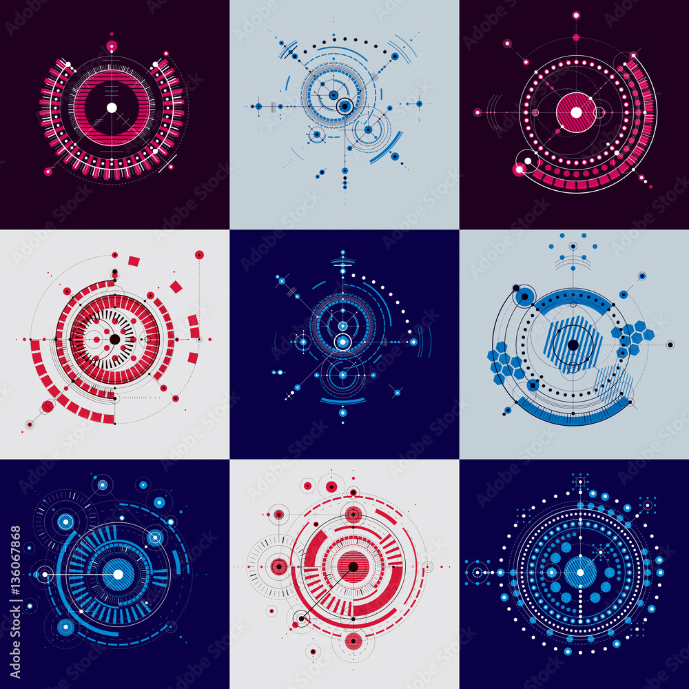Poster technical blueprint. set of vector digital backgrounds with geom