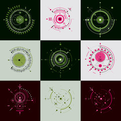 Set of vector abstract backgrounds created in Bauhaus retro styl