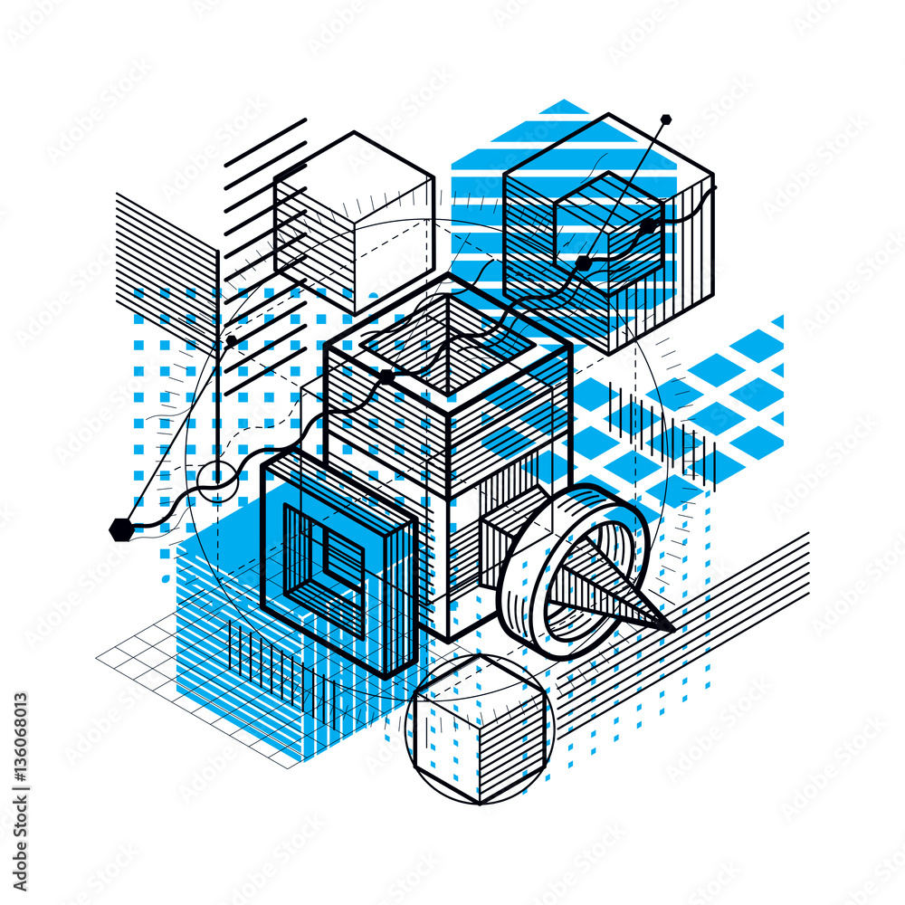 Aufkleber isometric linear abstract vector background, lined abstraction.