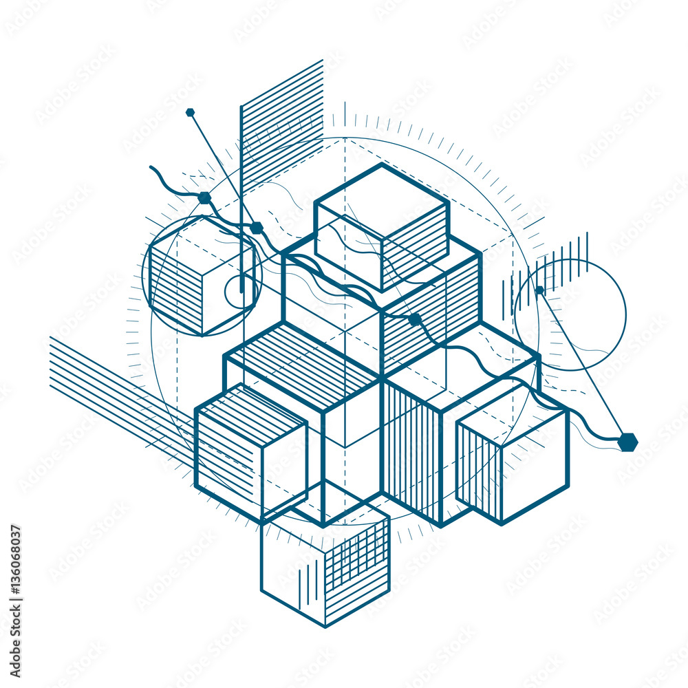 Aufkleber abstract vector background with isometric lines and shapes. cube