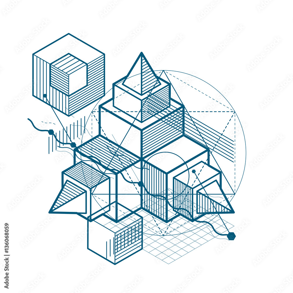 Aufkleber vector background with abstract isometric lines and figures. tem