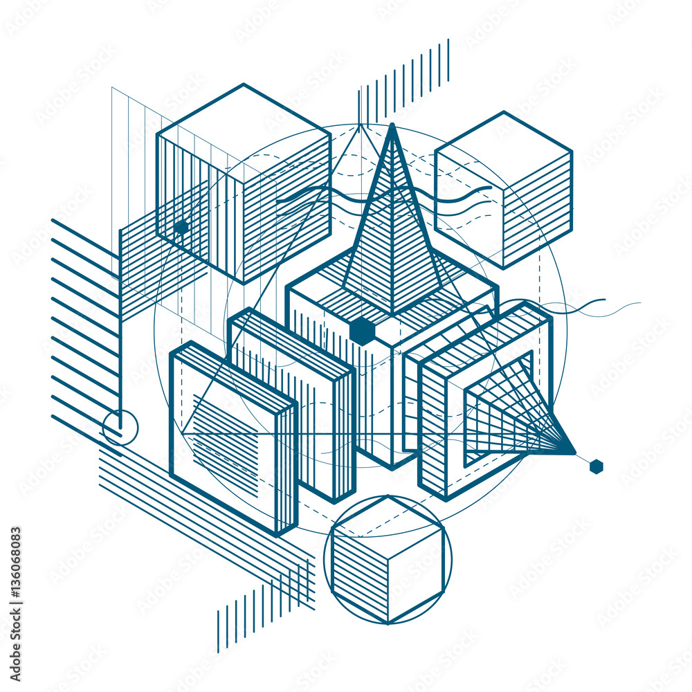 Aufkleber abstract background with isometric elements, vector linear art w