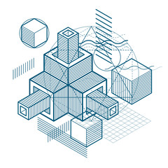 Abstract design with 3d linear mesh shapes and figures, vector i