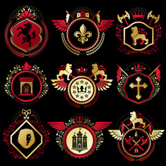Set of vector vintage elements, heraldry labels stylized in retr