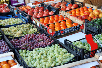 Various fresh fruits on market