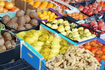 Various fresh fruits on market