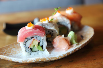 Mix maki sushi roll japanese food
