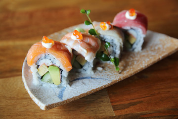 Mix maki sushi roll japanese food