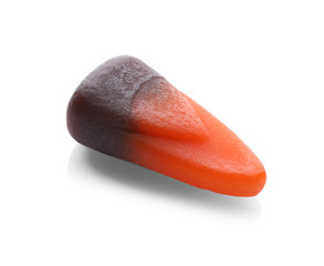 Colorful Halloween candy corn on white background