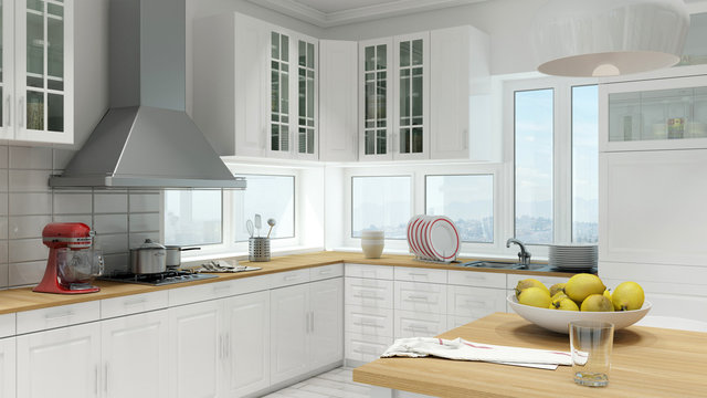 Küche mit Fenster und Küchenzeile