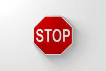 Red Stop Sign with Shadow over Bright White Background. 3D Illus