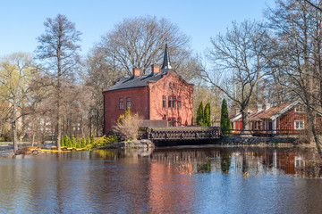 Fototapeta na wymiar Old power plant on a river in Tidaholm, Sweden