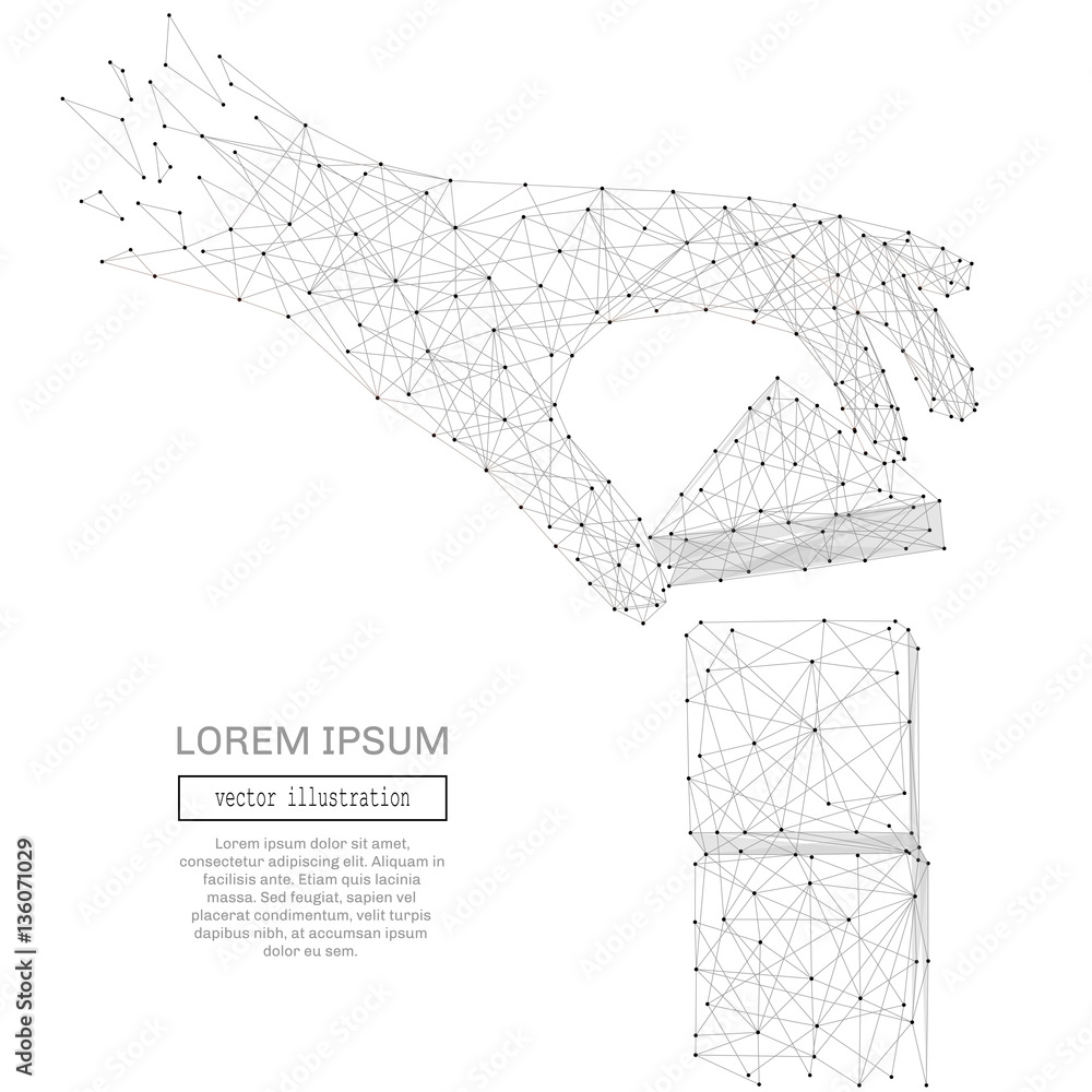 Fototapete abstract hand pick up the high tower polygonal, geometry triangle. light connection structure. low p