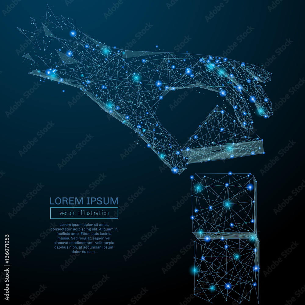 Fototapete abstract image of a hand pick up the high tower in the form of a starry sky or space, consisting of 