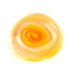 Warm yellow circle painted in watercolor on clean white background