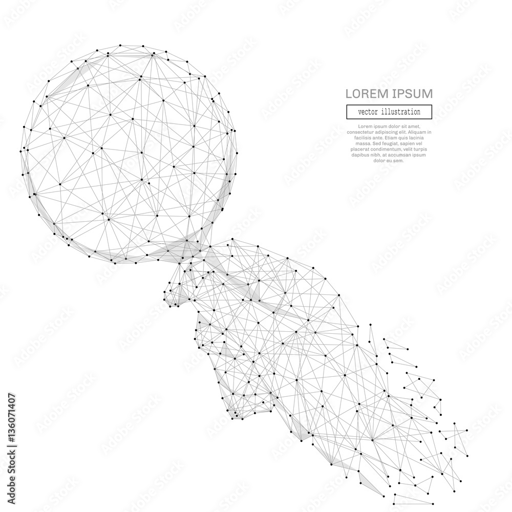 Poster abstract magnifier on hand polygonal, geometry triangle. light connection structure. low poly vector