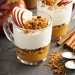 Yogurt and applesauce parfait with granola