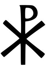 Religious sign. Christianity. The Labarum or Chi Rho symbol. The first two letters of Christ, in Greek. Vector Format.