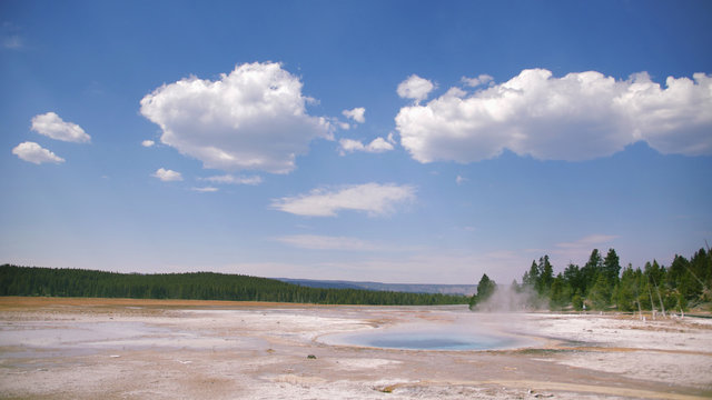 Steaming Hot Spring / Geyser in Yellowstone National Park Landscape