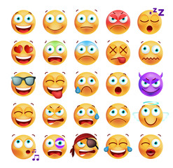 Set of Cute Emoticons on White Background . Isolated Vector Illustration 