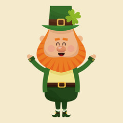 cheerful leprechaun hands up vector illustration eps 10