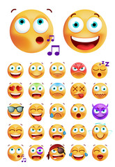 Set of Cute Emoticons on White Background . Isolated Vector Illustration 