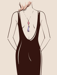 Beautiful sexy girl with long hair posing in a black dress vector illustration eps 10