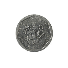 20 czech heller coin (1993) reverse isolated on white background