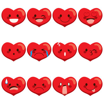 Set collection of different heart emoji face expressions