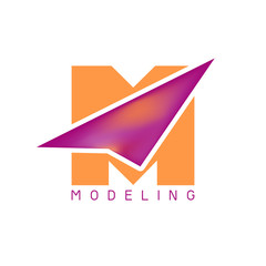 Abstract simple logo with M letter and arrow. Vector template