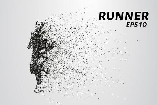 Runner of the particles. The silhouette of the runner consists of circles and points. Vector illustration