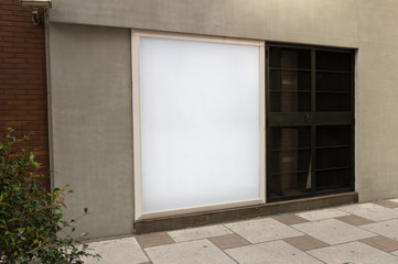 Street, Banner - Sign, Lighting Equipment, Billboard, Advertisement,Large blank billboard on a street wall,  banners with room to add your own text