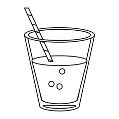 glass cup fresh drink with straw thin line vector illustration eps 10