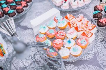 Delicious wedding reception candy bar dessert table
