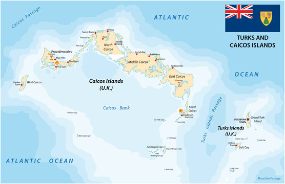 turks and caicos islands vector map with flag