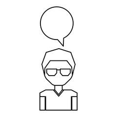 young man with speech bubble avatar character vector illustration design