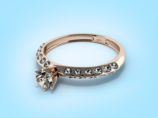 gold ring with diamond jewelry concept on blue gradient backgrou