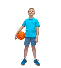 Smiling basketball boy isolated on white
