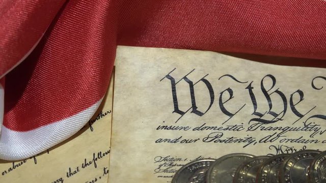 United States Bill of Rights Preamble to the Constitution and American Flag