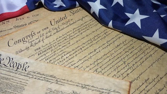 United States Bill of Rights Preamble to the Constitution and American Flag