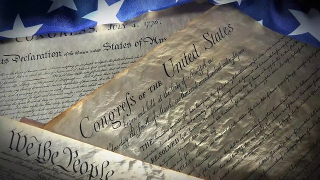 United States Bill of Rights Preamble to the Constitution and American Flag