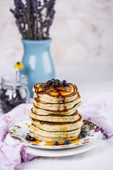 Stack of pancakes with blueberry