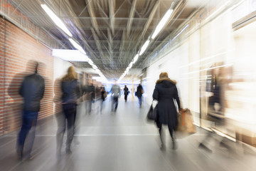 Happy shopping, people walking, motion blur