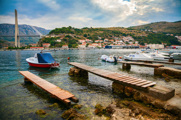 boats and Tudjman Bridge in Dubrovnik